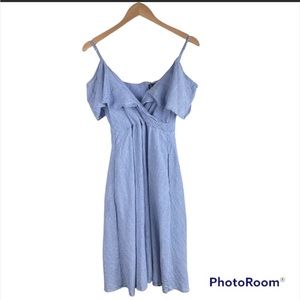 LULUS Yacht Rock Blue and White Striped Off-the-Shoulder Midi Dress Size L